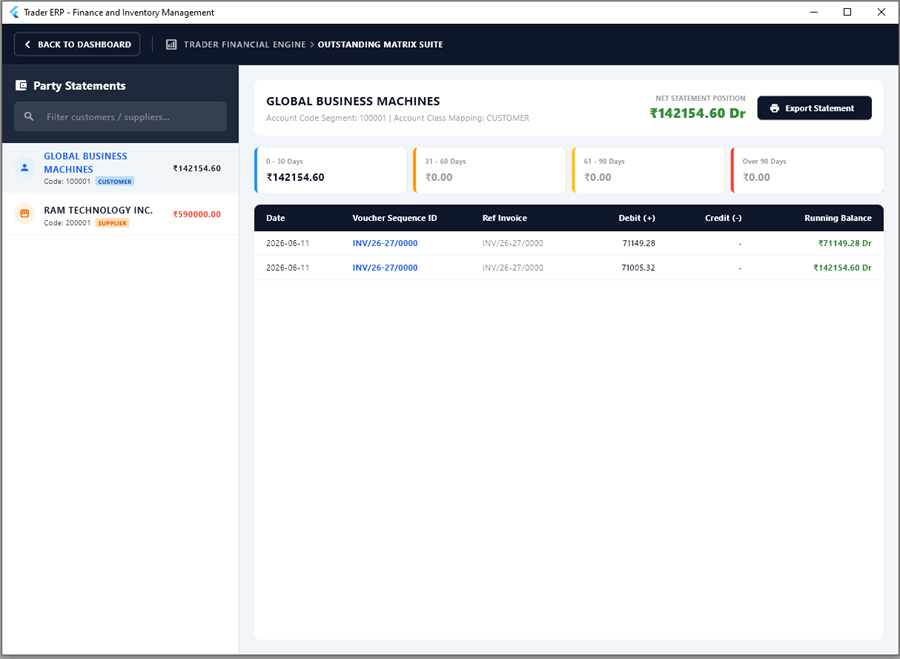 TradERP Accounts Management View